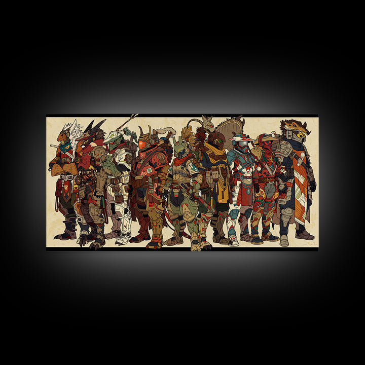 Masked Animal Tribe Wall Art, African Warrior Art Canvas Print, Tribal Fantasy Illustration Decor For Bold Home Gallery Room