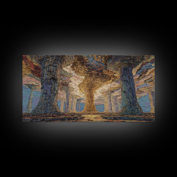 Mystic Giant Tree Forest With Textured Canopy Framed Canvas Print, Jungle African, Dreamy Wall Art, Nature Scene Art, Decor