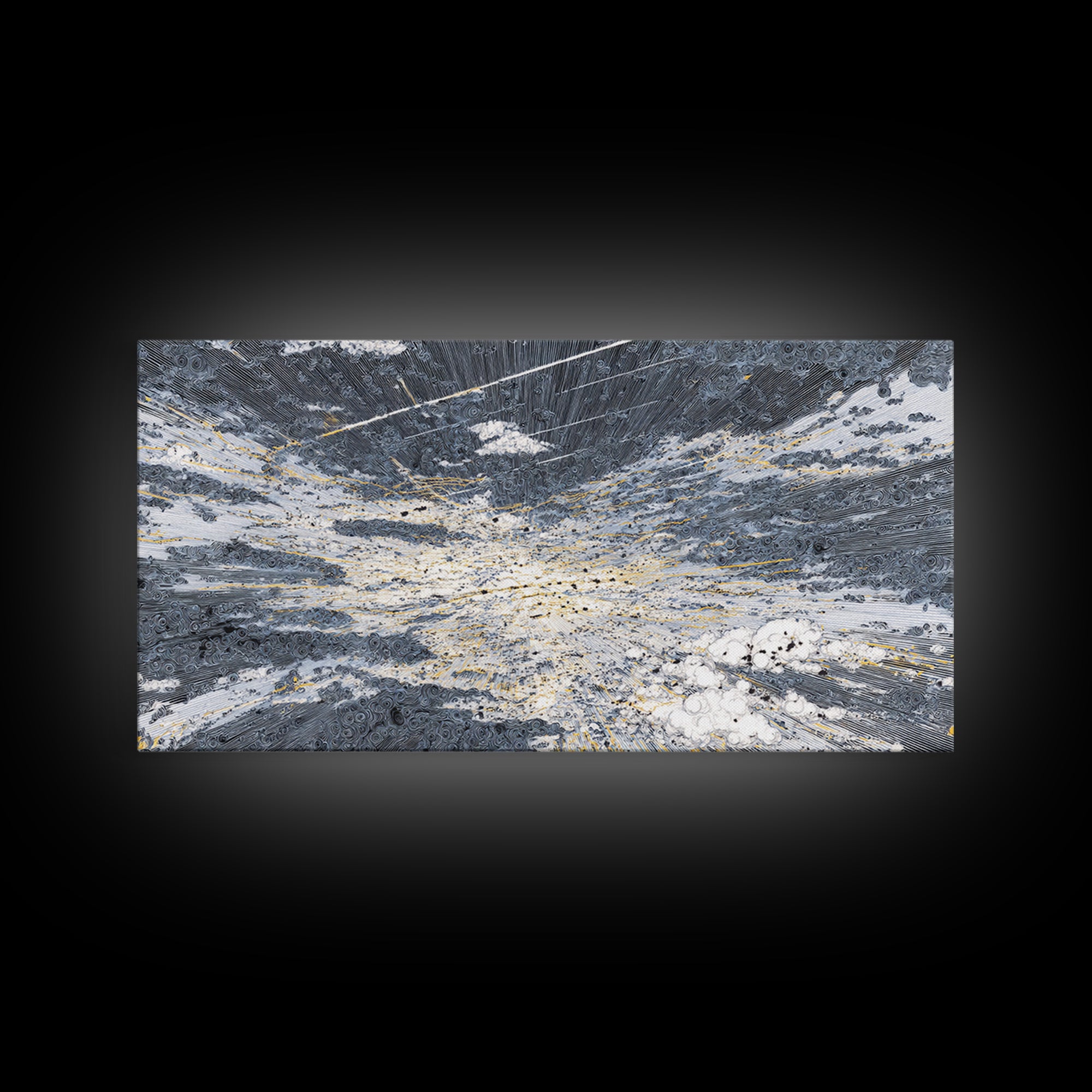 Abstract Ocean Clouds With Gold Network Wall Art, Textured Art Print, Blue Gray Modern Art, Dreamy Wall Art, Office Decor
