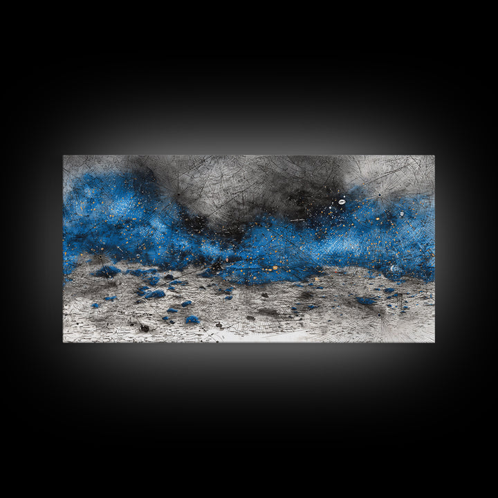 Blue Gray Textured Abstract Wall Art, Modern Landscape Painting, Contemporary Canvas Decor, Large Office Art, Elegant Home Decor