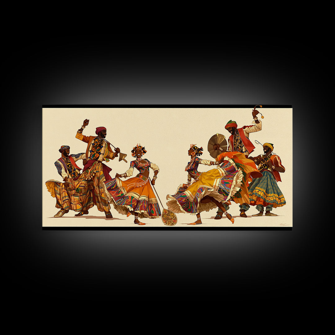 Joyful African Celebration Dancers Wall Art, Colorful Tribal Culture Print, Ankara Fabric Music Decor, Afrocentric Art Gift