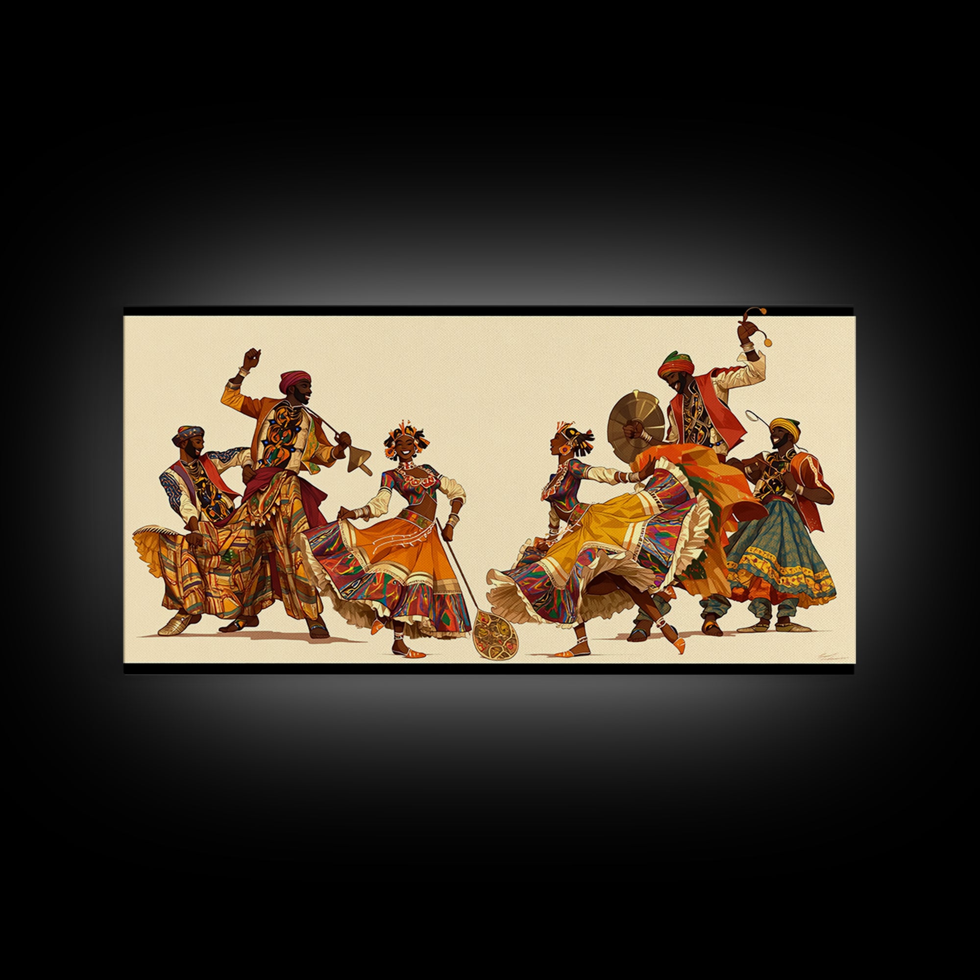 Joyful African Celebration Dancers Wall Art, Colorful Tribal Culture Print, Ankara Fabric Music Decor, Afrocentric Art Gift