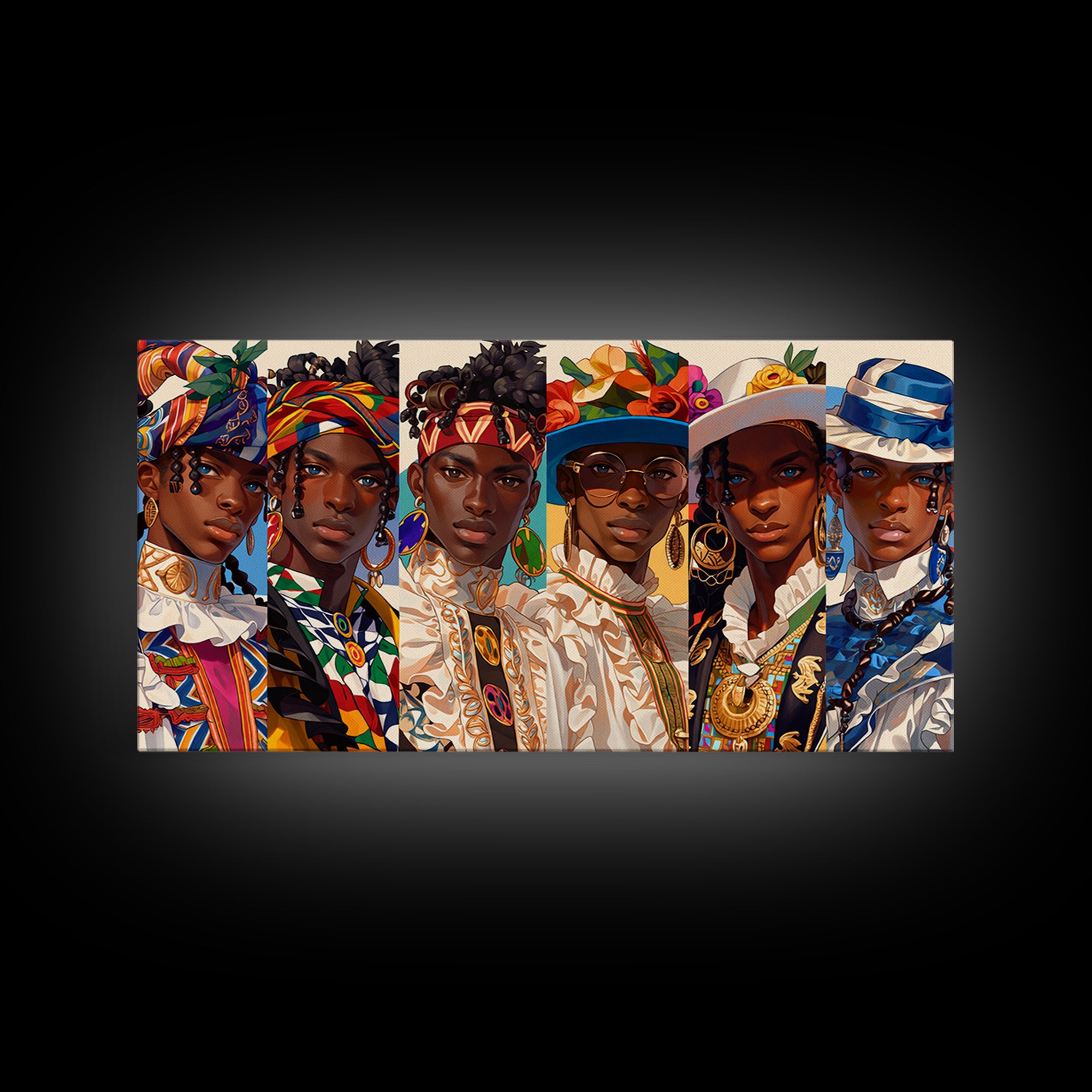 Elegant African Women In Hats And Headwraps Framed Canvas Print, Modern Fashion Portrait Wall Decor, Black Beauty Art Gift