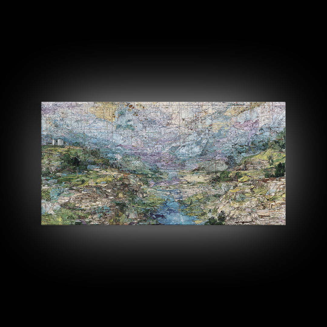 Large Abstract African Valley River Map Canvas Print, Earth Tone Landscape Wall Decor, Modern Textured Art For Living Room