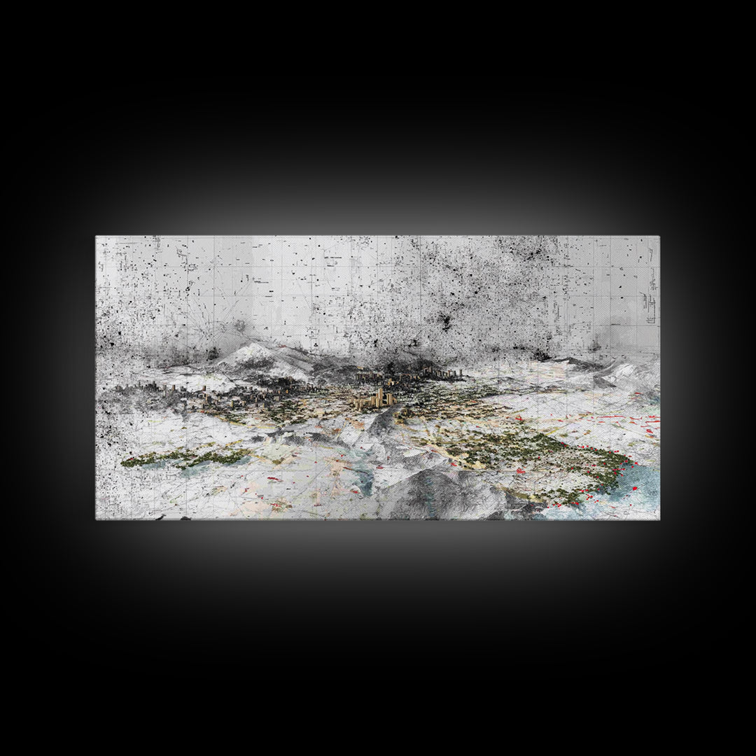 Monochrome Abstract Future City Wall Art, African Inspired Urban Landscape Print, Modern Office Decor, Large Canvas Decor