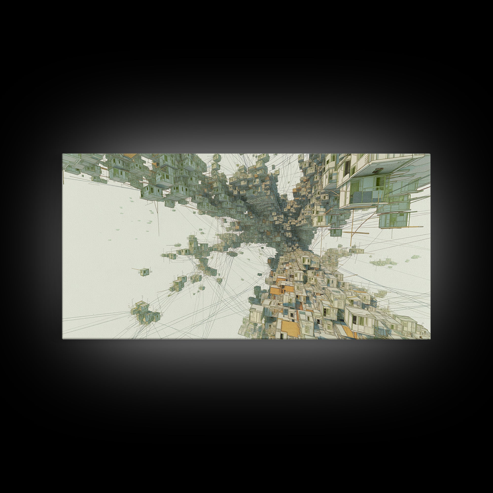 Upside Down Futuristic City Canvas Print, African Inspired Surreal Architecture, Modern Abstract Wall Decor, Office Art Gift