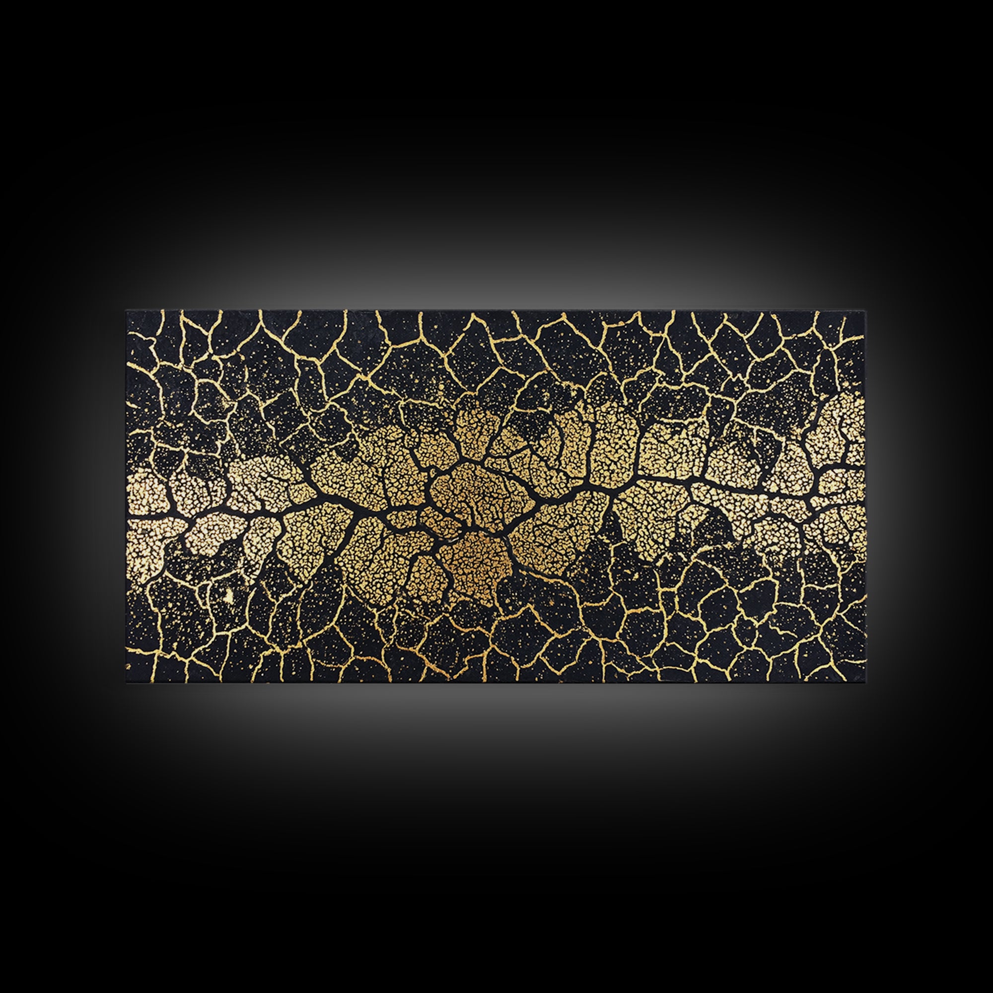 Black Gold Cracked Mosaic Wall Art, African Abstract Pattern, Luxury Canvas Decor, Earth Tone Statement Piece For Living Room