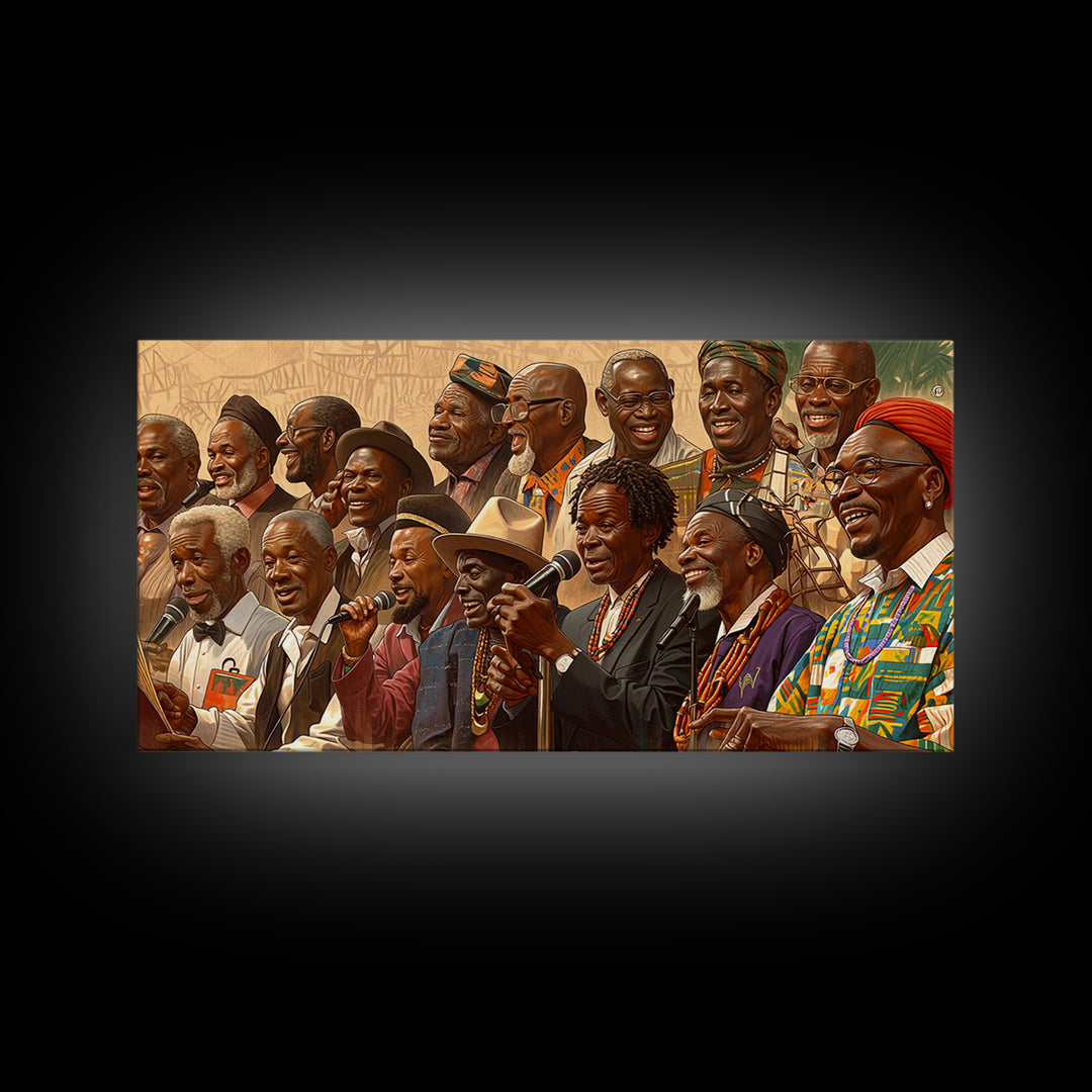 Joyful African Musicians And Elders Wall Art, Cultural Celebration Portrait, Afrocentric Canvas Decor, Black History Gift