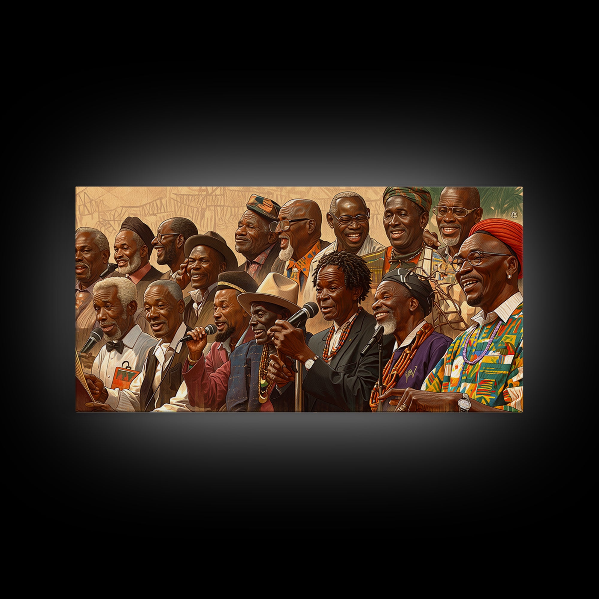 Joyful African Musicians And Elders Wall Art, Cultural Celebration Portrait, Afrocentric Canvas Decor, Black History Gift