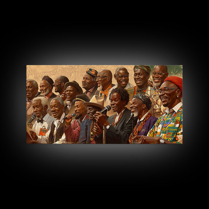 Joyful African Musicians And Elders Wall Art, Cultural Celebration Portrait, Afrocentric Canvas Decor, Black History Gift