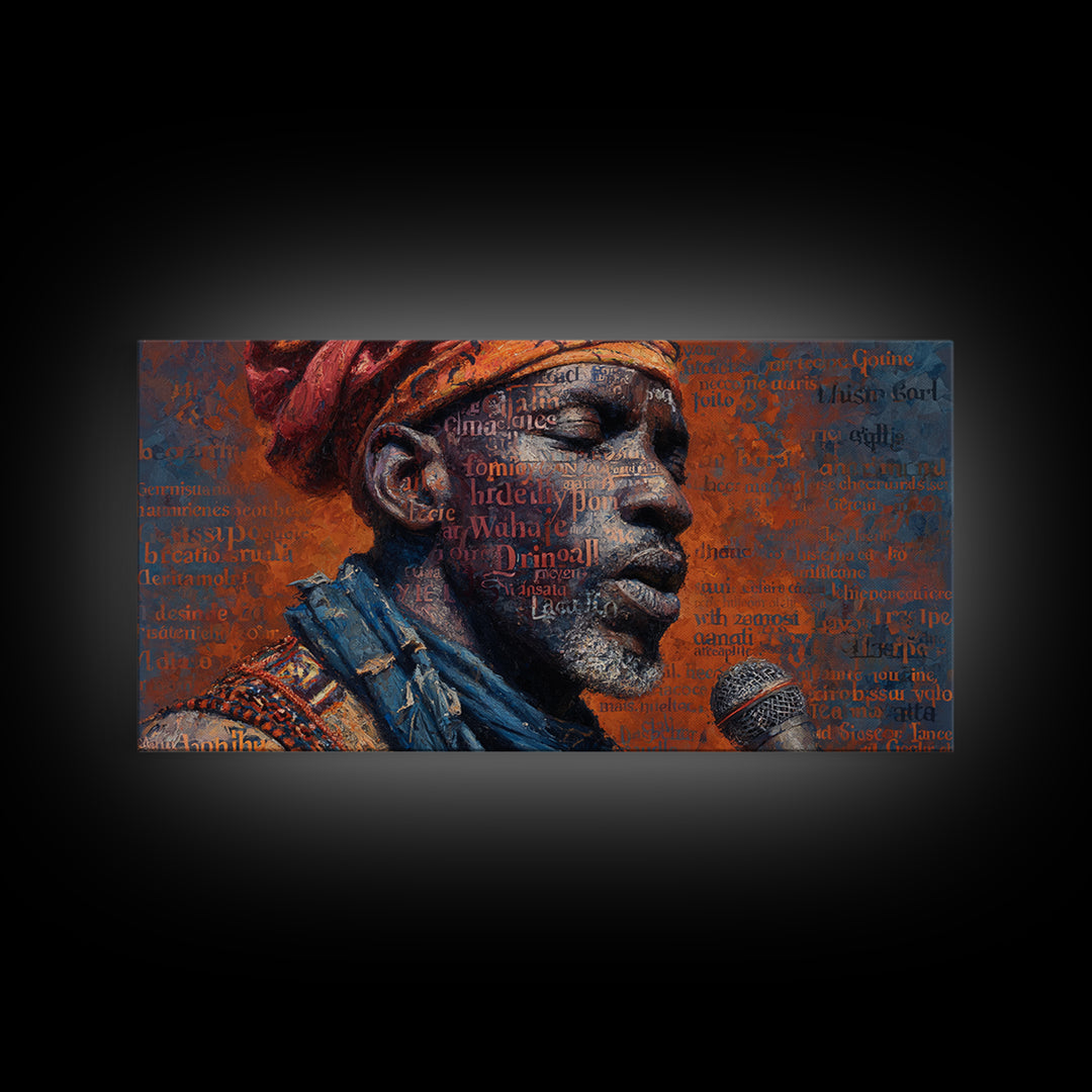 African Man Profile With Microphone Canvas Print, Typography Portrait In Red And Blue, Black Culture Wall Decor Gift For Him