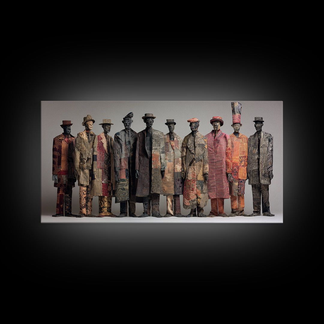Abstract African Tribal Figures Framed Canvas Print, Textured Ethnic Wall Decor, Modern African Art, Cultural Home Decor