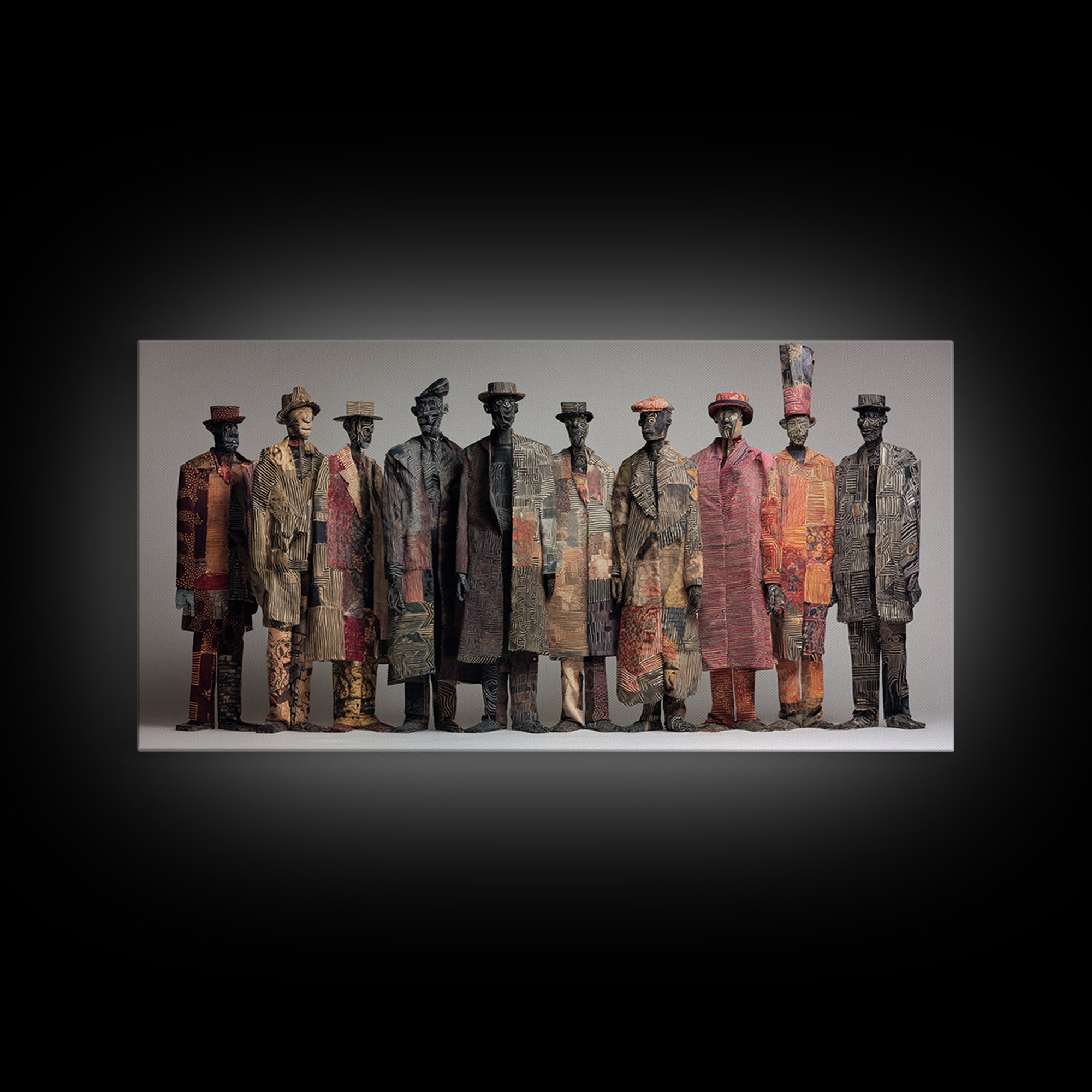 Abstract African Tribal Figures Framed Canvas Print, Textured Ethnic Wall Decor, Modern African Art, Cultural Home Decor