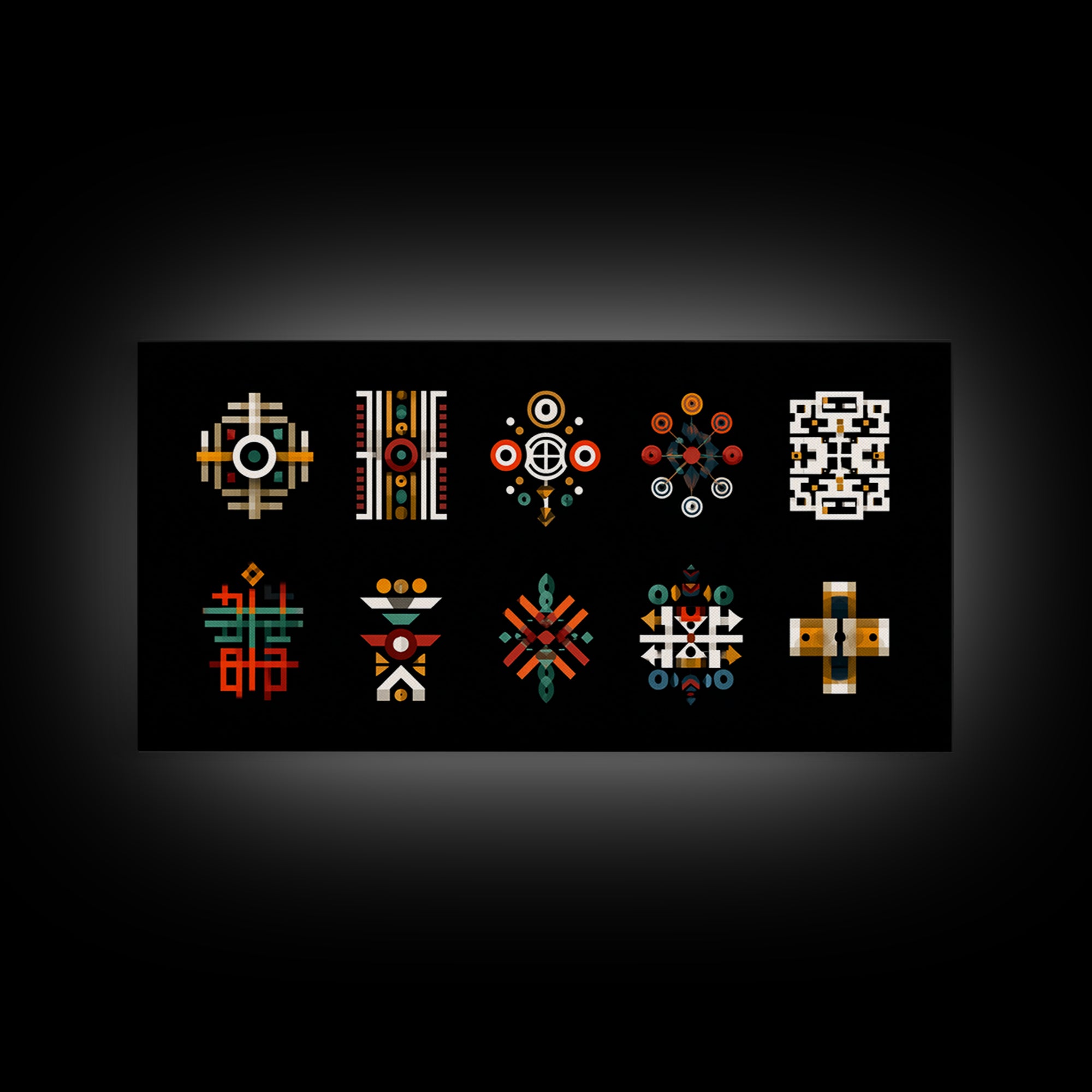 Modern African Geometric Symbols Wall Art, Abstract Tribal Patterns, Afrocentric Decor, Black Culture Art Canvas Print Set