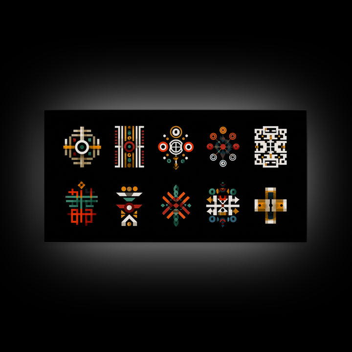 Modern African Geometric Symbols Wall Art, Abstract Tribal Patterns, Afrocentric Decor, Black Culture Art Canvas Print Set