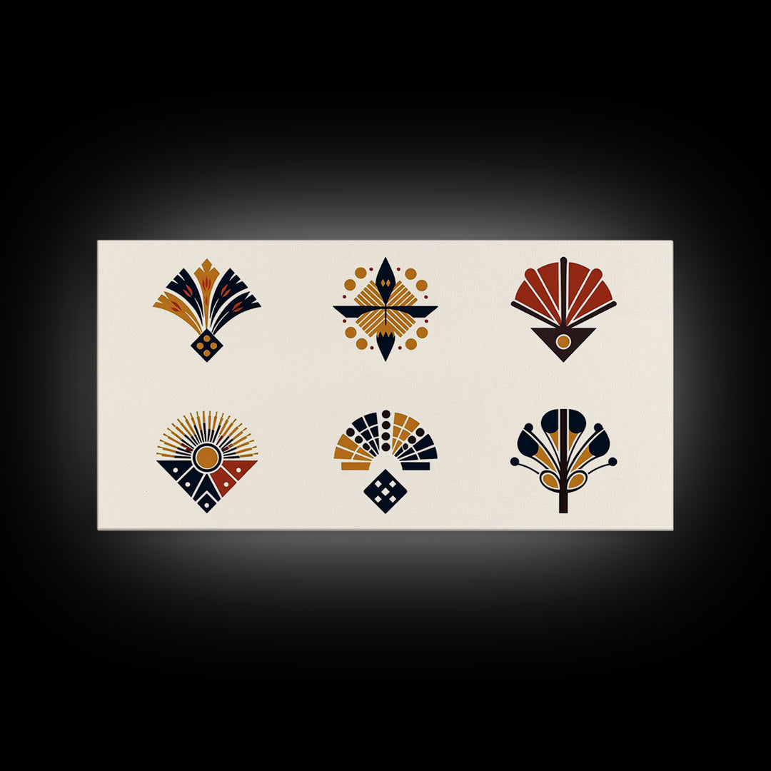 Minimal African Fan Motif Wall Art, Boho Geometric Pattern Decor, Abstract African Art, Earth Tone Canvas Print Set Gift