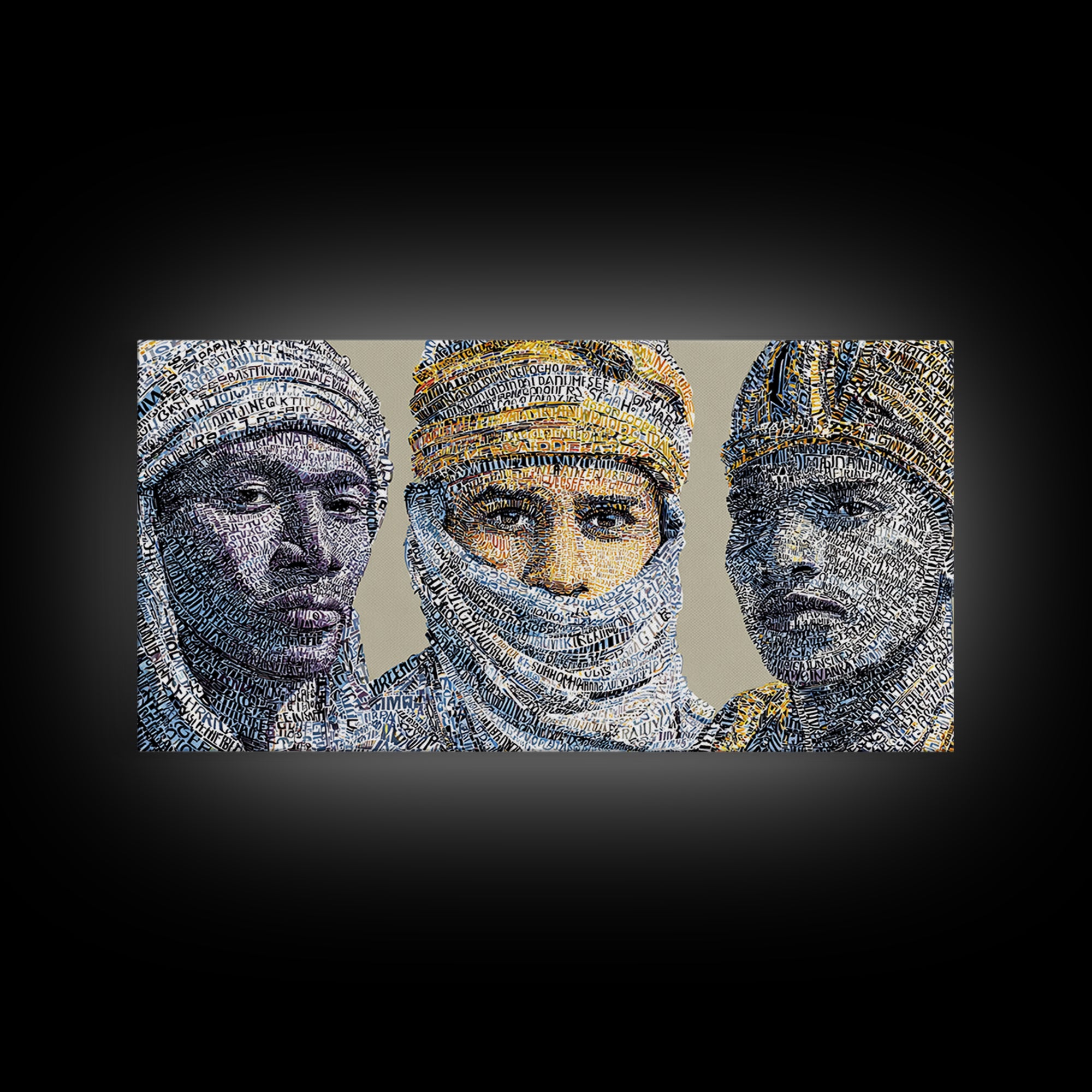 North African Tuareg Portrait Trio Canvas Print, Blue Desert Nomad Wall Art, Modern African Art Prints For Home Decor Gift