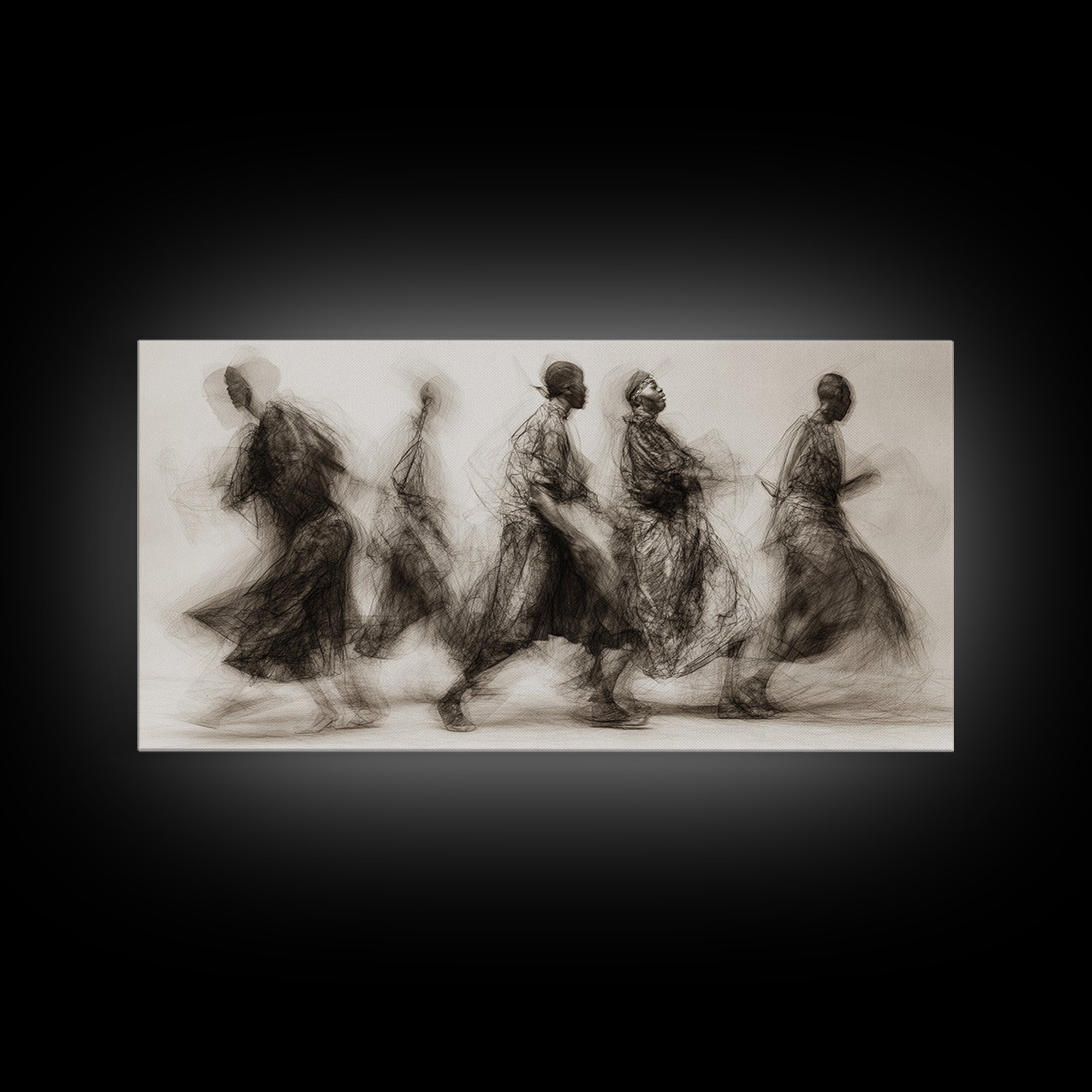 Charcoal African Procession Silhouettes Wall Art, Traditional African Decor, Cultural Canvas Print For Living Room Home Decor Gift