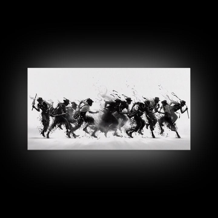 African Warrior Riders In Bold Black Ink Wall Art, Tribal Battle Canvas Print, Black And White Statement Decor Gift For Office