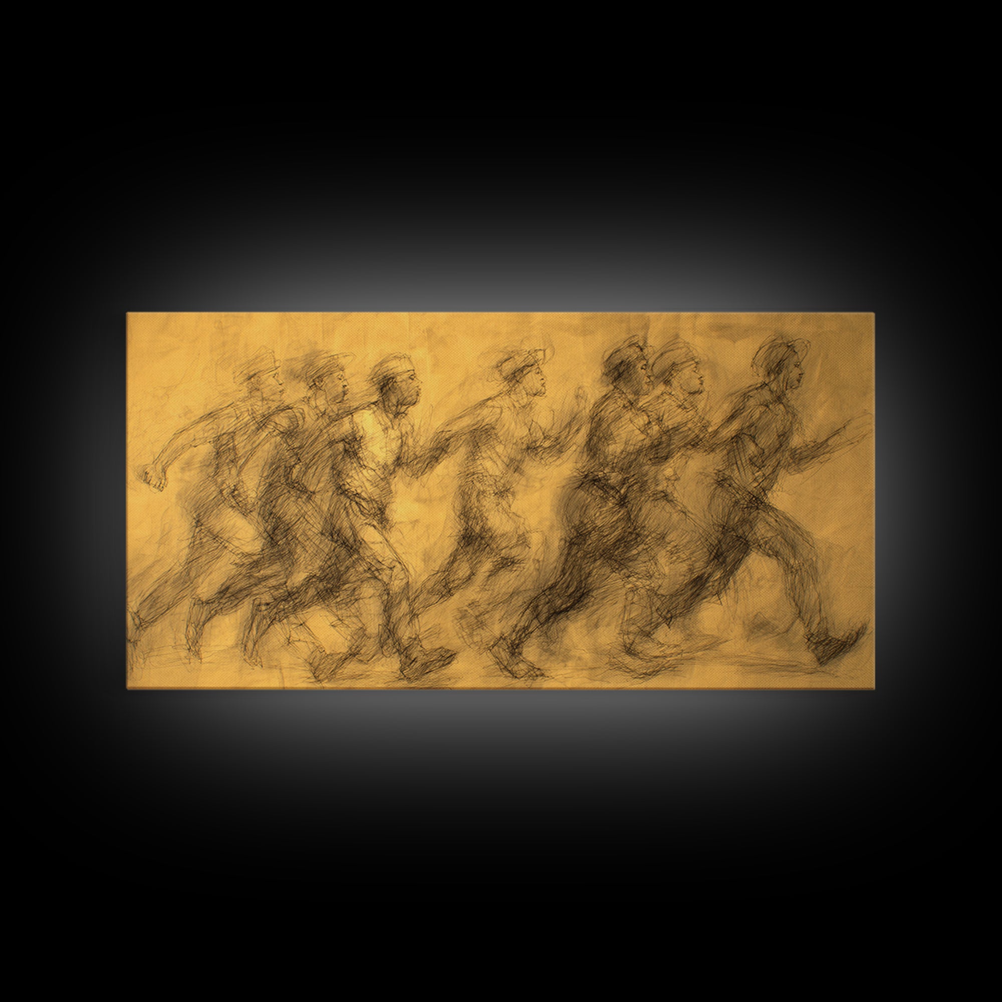 Ochre Charcoal African Runners Wall Art, Abstract Movement Canvas Print, Burnt Orange Cultural Home Decor Gift For Living Room