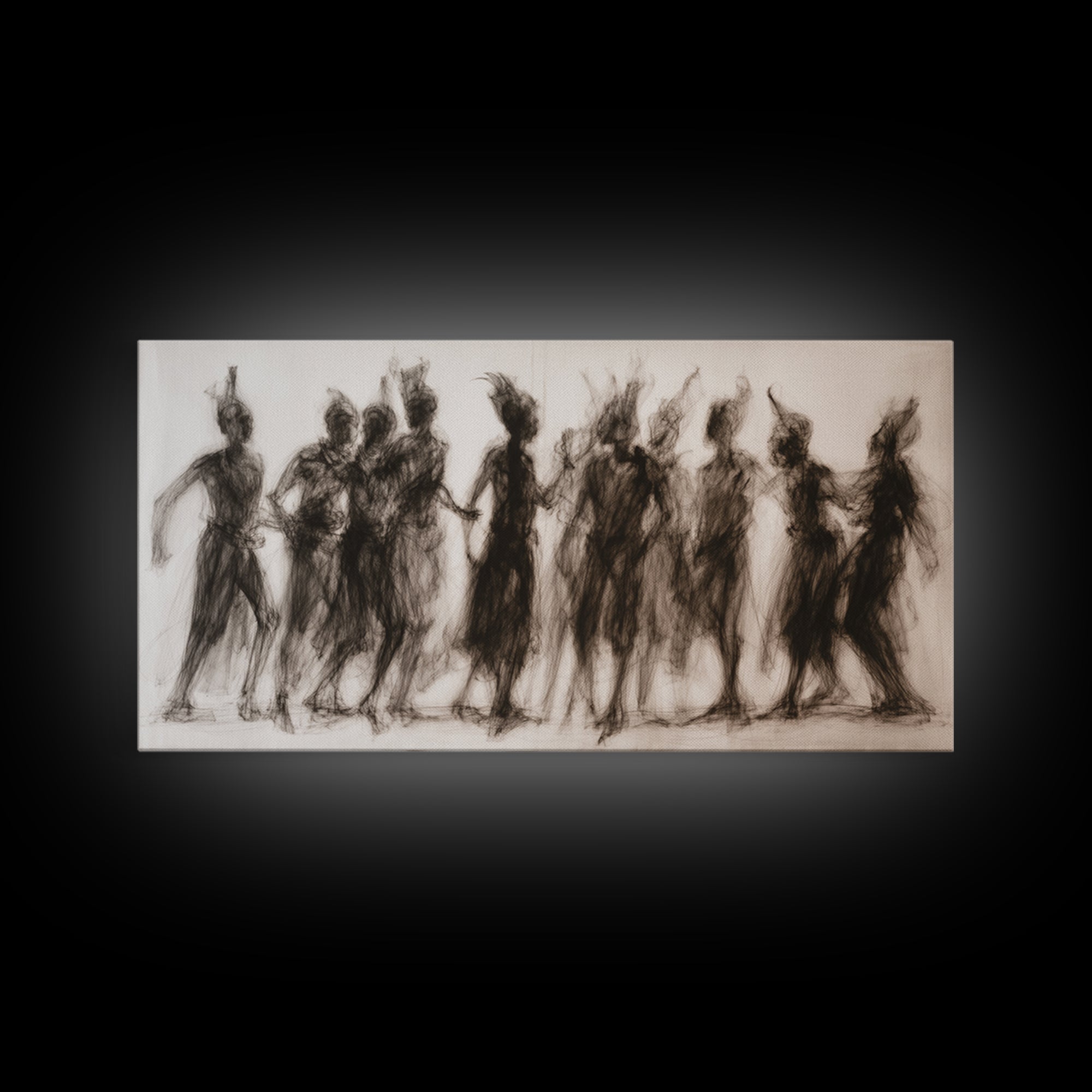 Charcoal African Women Dance Silhouettes Wall Art, Feminine Cultural Canvas Print, Afrocentric Decor Gift For Home Living Room