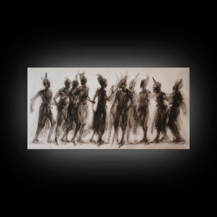 Charcoal African Women Dance Silhouettes Wall Art, Feminine Cultural Canvas Print, Afrocentric Decor Gift For Home Living Room