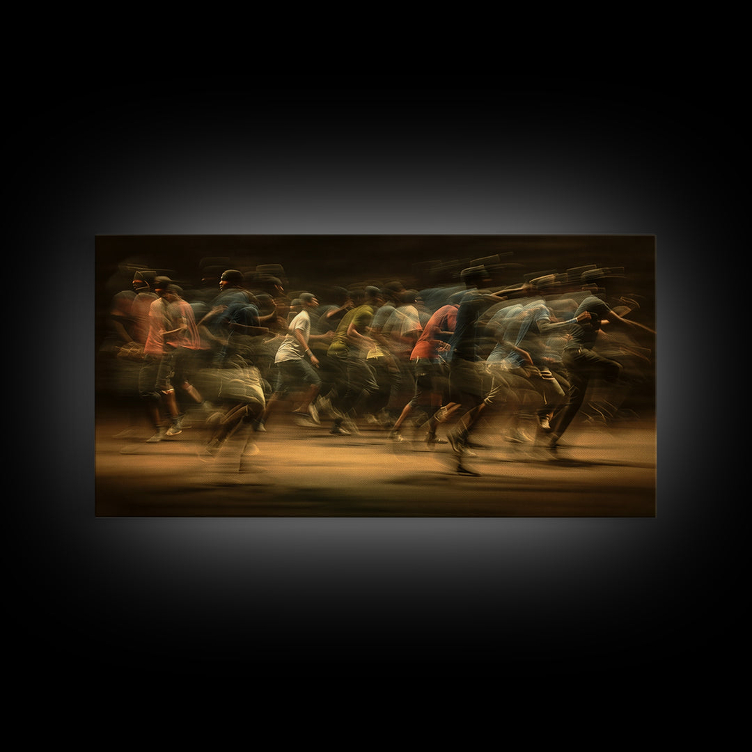 Blurred African Runners In Warm Motion Wall Art, Contemporary Black People Canvas Print, Urban Cultural Decor Gift For Home