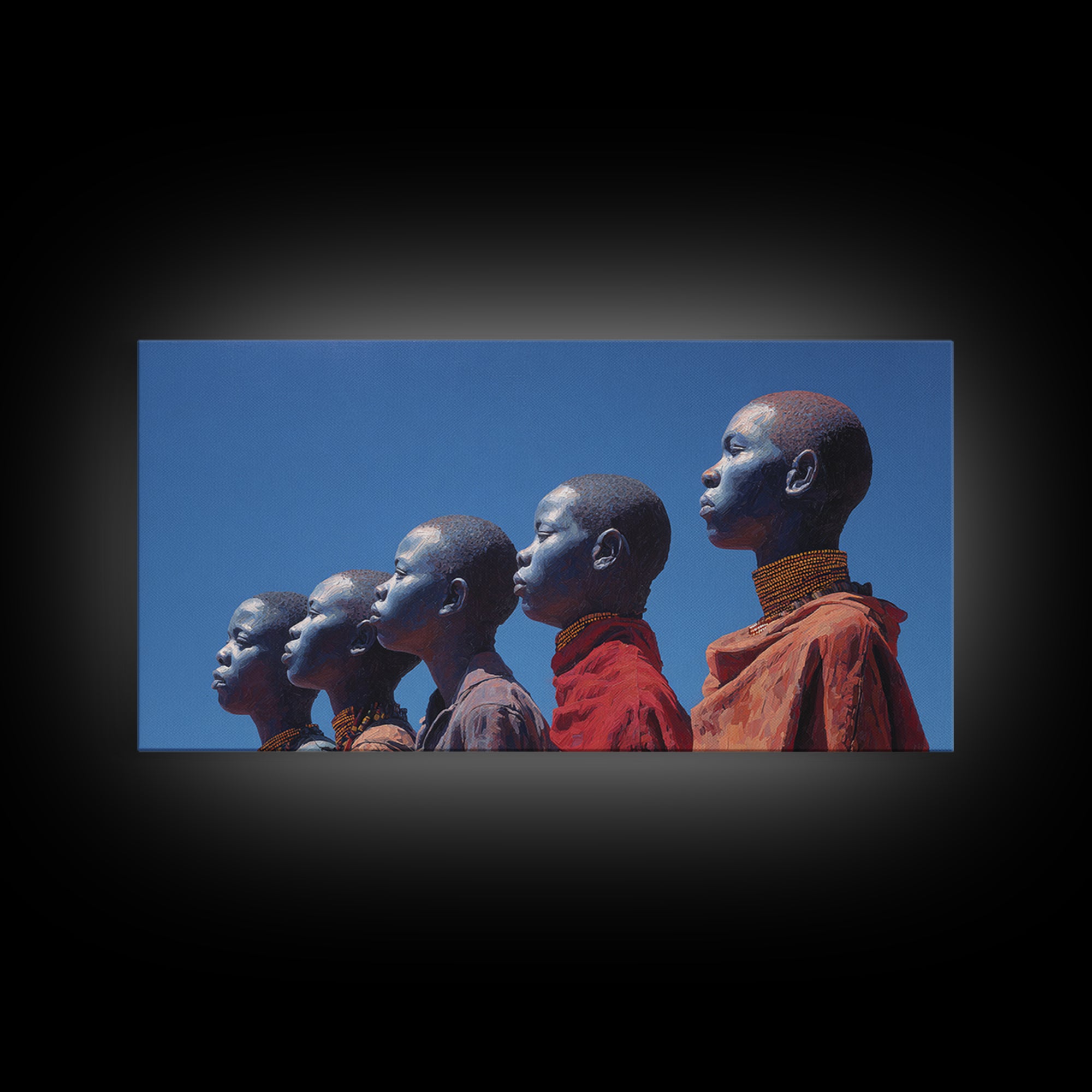 Maasai Women In Red Robes Wall Art, African Women Canvas Print For Tribal Culture Decor And Elegant Bedroom Wall Decor Gift