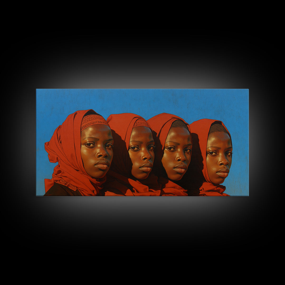Four African Women In Red Headwraps Wall Art, Black Woman Canvas Print For Afrocentric Decor, Portrait Wall Art, And Gifts
