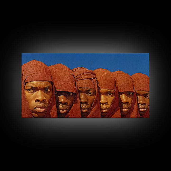 Red Hooded African Warrior Portraits Canvas Print, Black Men Wall Decor, African American Art, Bold Cultural Home Decor Gift