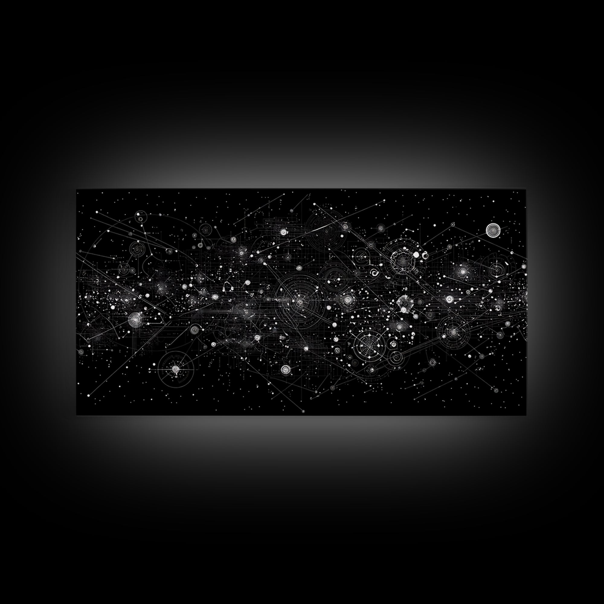 Black Cosmic Circuit Constellation Wall Art, Futuristic Digital Art, Abstract Space Print, Modern Office Decor Canvas Print