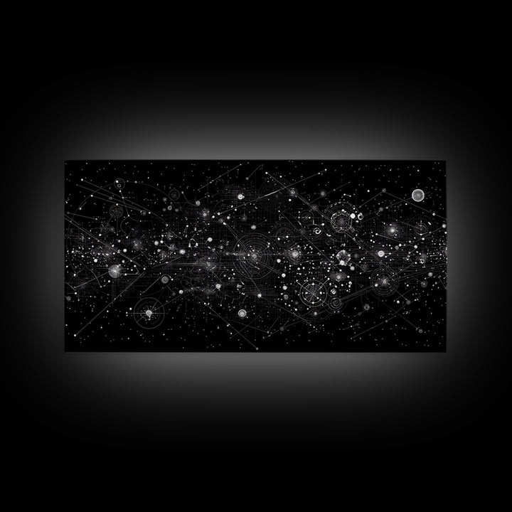 Black Cosmic Circuit Constellation Wall Art, Futuristic Digital Art, Abstract Space Print, Modern Office Decor Canvas Print