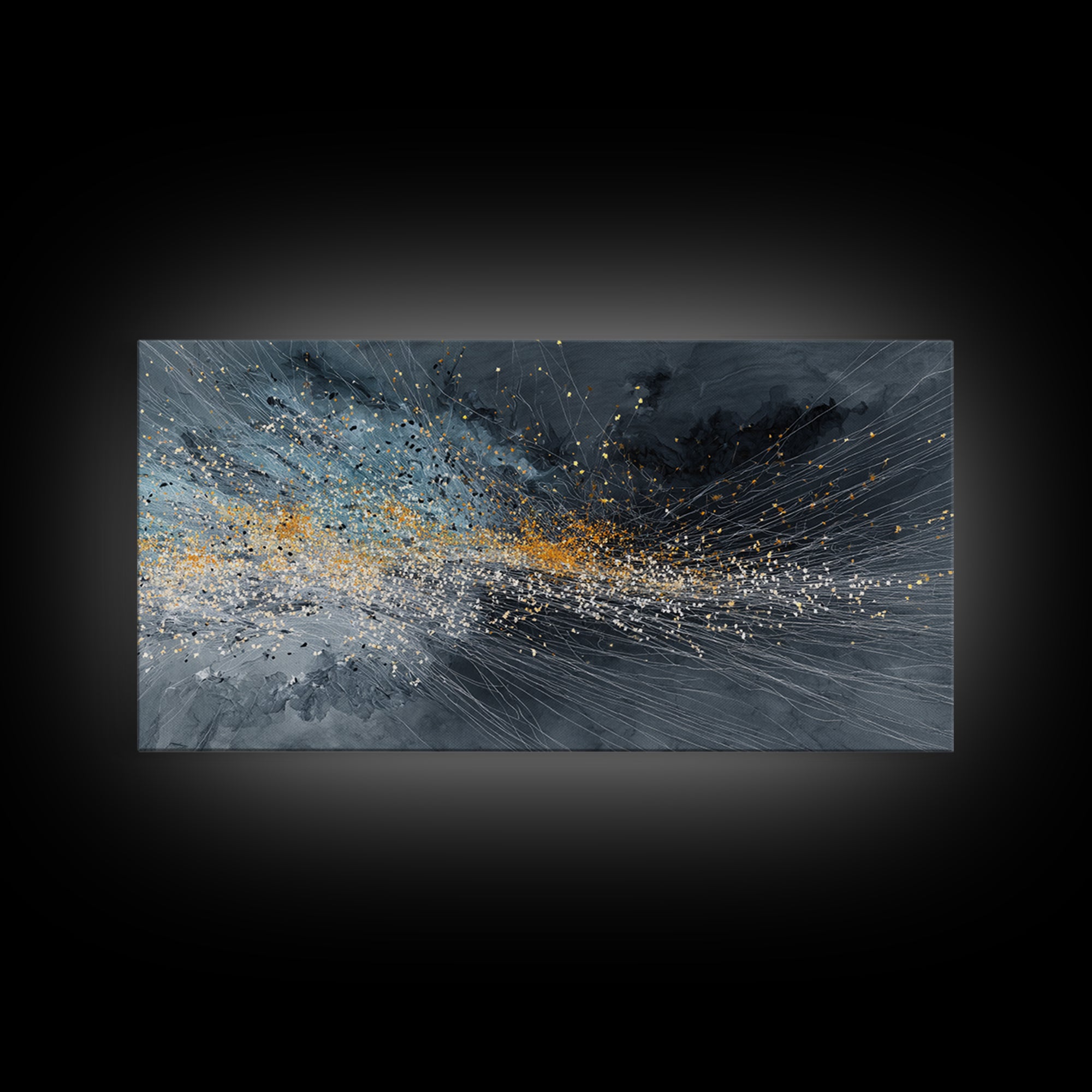 Gray Gold Storm Burst Abstract Large Wall Art, Textured Canvas Print, Modern Living Room Decor, Statement Home Decor Gift