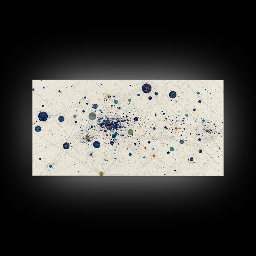 Cream Blue Gold Dot Constellation Network Wall Art, Abstract Geometric Canvas Print, Minimalist Modern Office Decor Gift