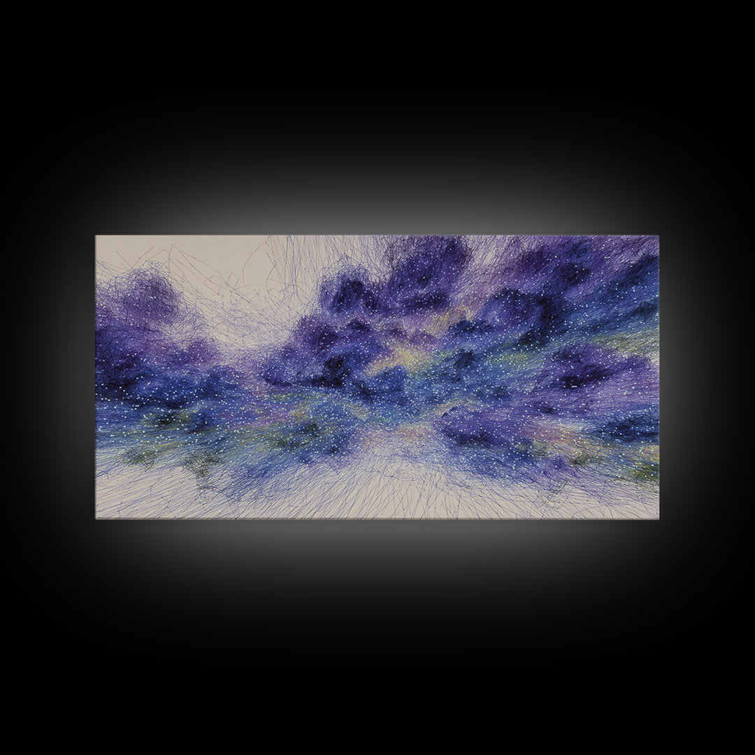 Purple Blue Starry Dreamy Nebula Abstract Wall Art, Cosmic Canvas Print, Modern Bedroom Decor, Spiritual Meditation Gift