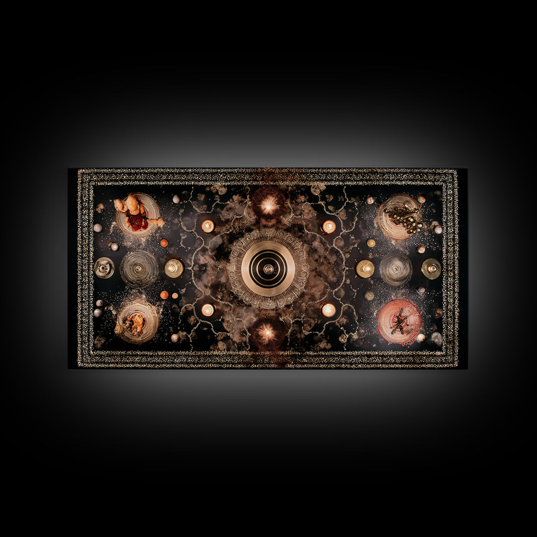 Celestial Tribal Mandala Altar Wall Art, African Inspired Abstract Art, Spiritual Gold Canvas Decor For Meditation Room Decor