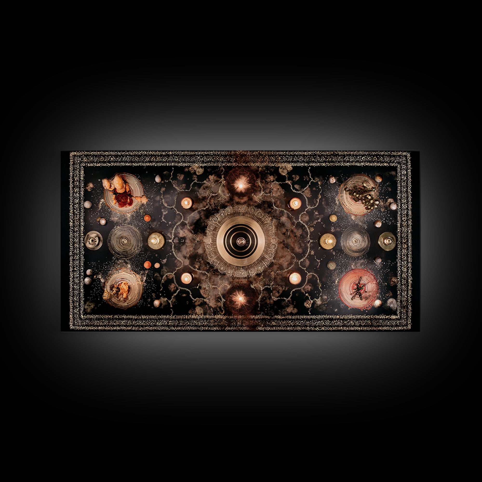 Celestial Tribal Mandala Altar Wall Art, African Inspired Abstract Art, Spiritual Gold Canvas Decor For Meditation Room Decor