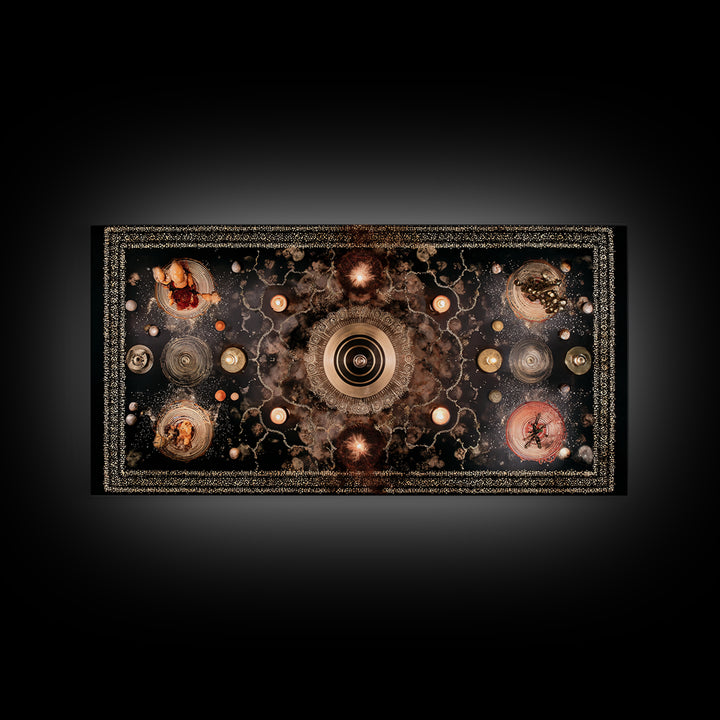 Celestial Tribal Mandala Altar Wall Art, African Inspired Abstract Art, Spiritual Gold Canvas Decor For Meditation Room Decor