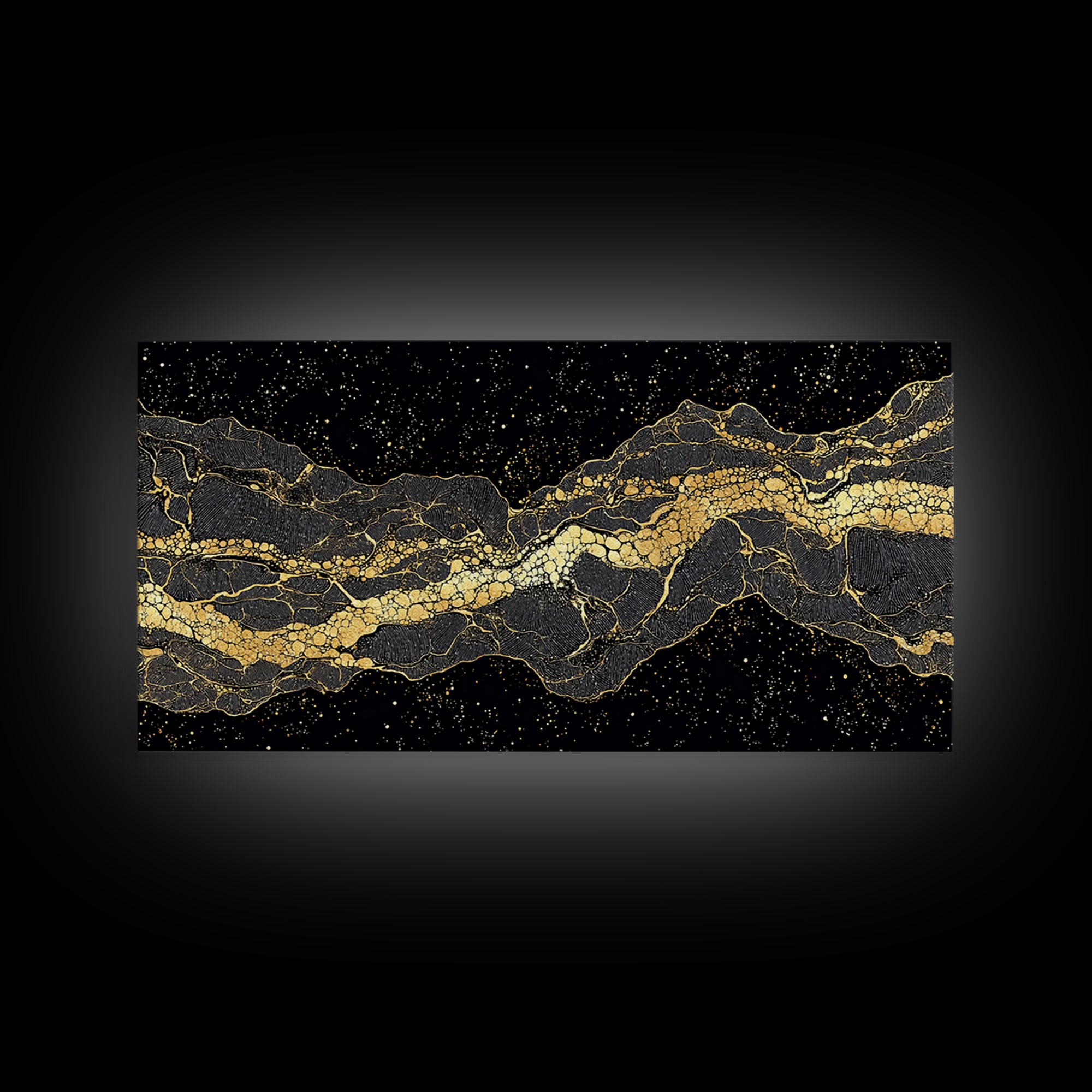 Golden Mountain Vein Abstract Wall Art, Black And Gold African Inspired Canvas Print, Luxury Statement Decor For Home Office