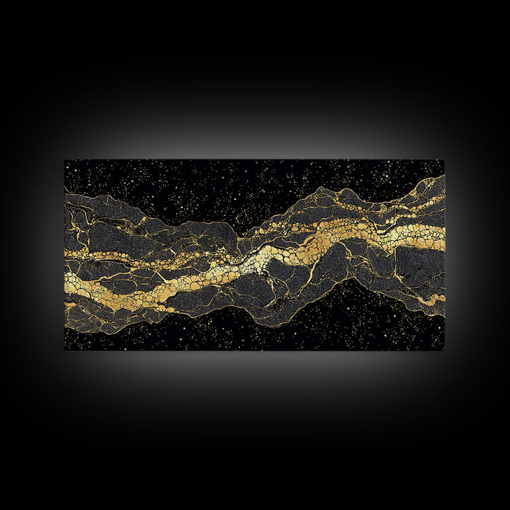 Golden Mountain Vein Abstract Wall Art, Black And Gold African Inspired Canvas Print, Luxury Statement Decor For Home Office