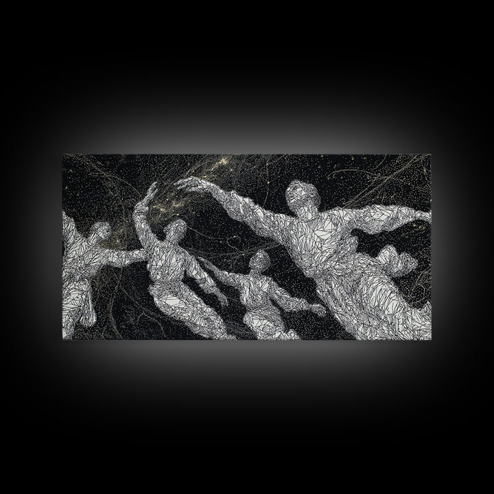 Black And White Dancing Figures Wall Art, African Contemporary Art Print, Expressive Movement Decor For Modern Studio Room