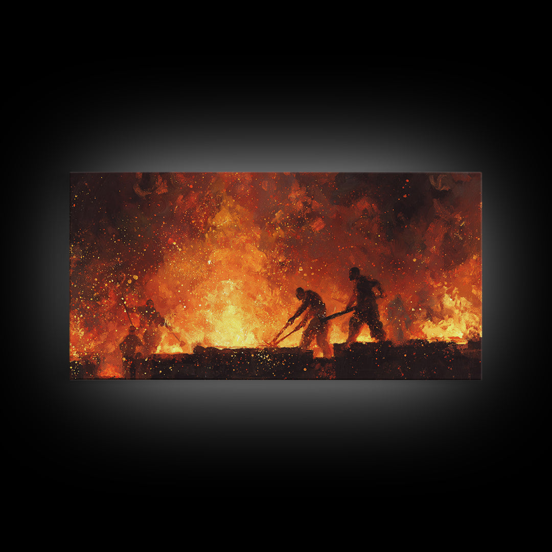 Fiery African Blacksmith Silhouette Canvas Print, African Warrior Art, Orange Abstract Painting, Black History Wall Decor Gift