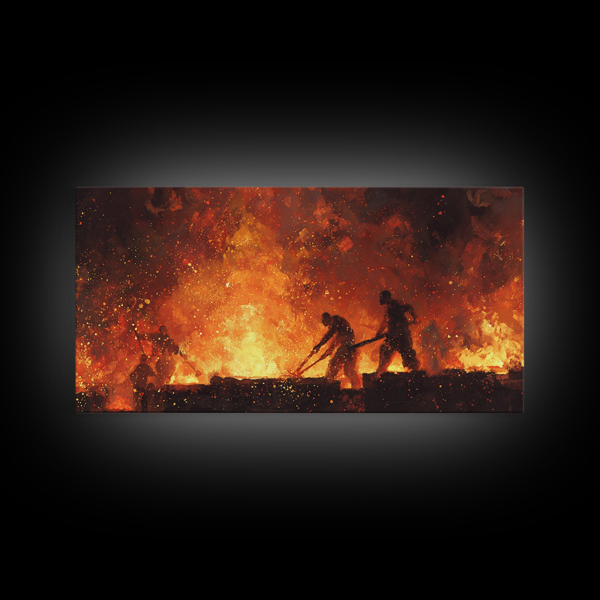 Fiery African Blacksmith Silhouette Canvas Print, African Warrior Art, Orange Abstract Painting, Black History Wall Decor Gift
