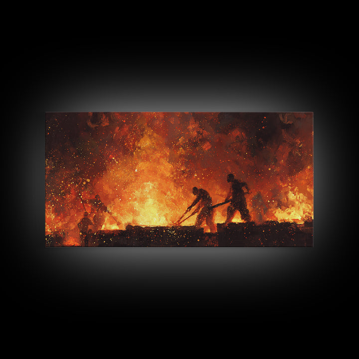 Fiery African Blacksmith Silhouette Canvas Print, African Warrior Art, Orange Abstract Painting, Black History Wall Decor Gift