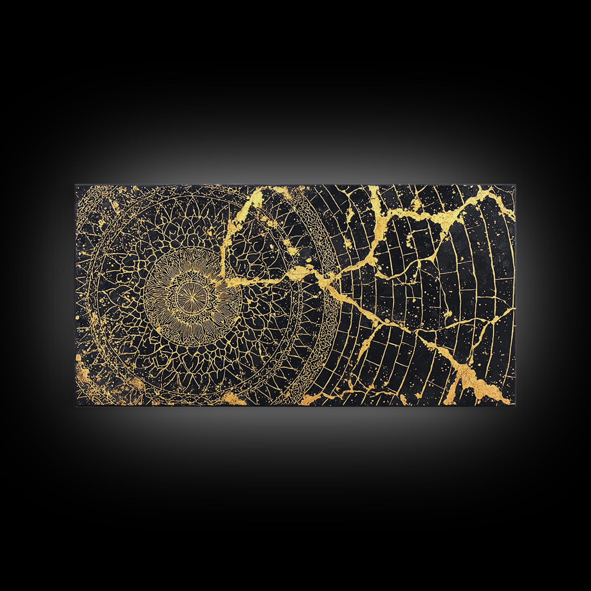 Gold Spiral Geometric Web Wall Art, Abstract African Art Print, Black Gold Decor, Modern Boho Statement Canvas For Living Room