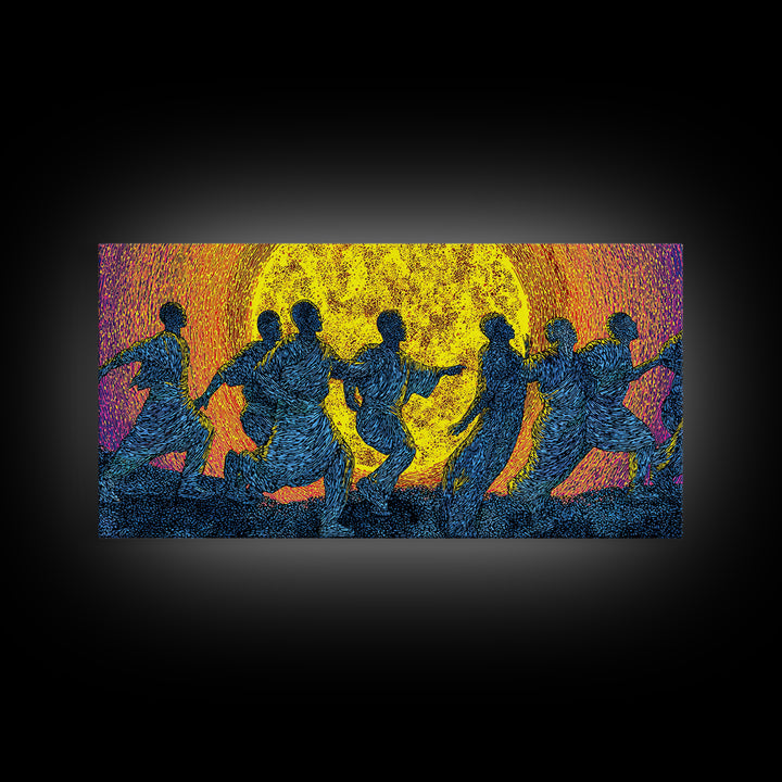 African Dancers In Golden Sun Wall Art, Colorful Afrocentric Decor, Tribal Celebration Print, Black Culture Canvas Art Gift