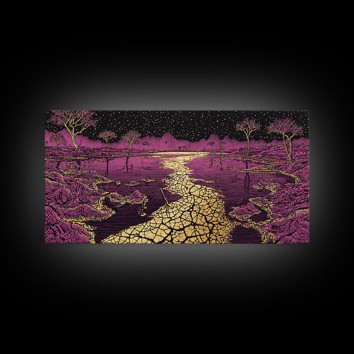 Mystic Purple Savannah Path Wall Art, African Tree Landscape, Starry Night Boho Decor, Spiritual Canvas For Living Room Gift