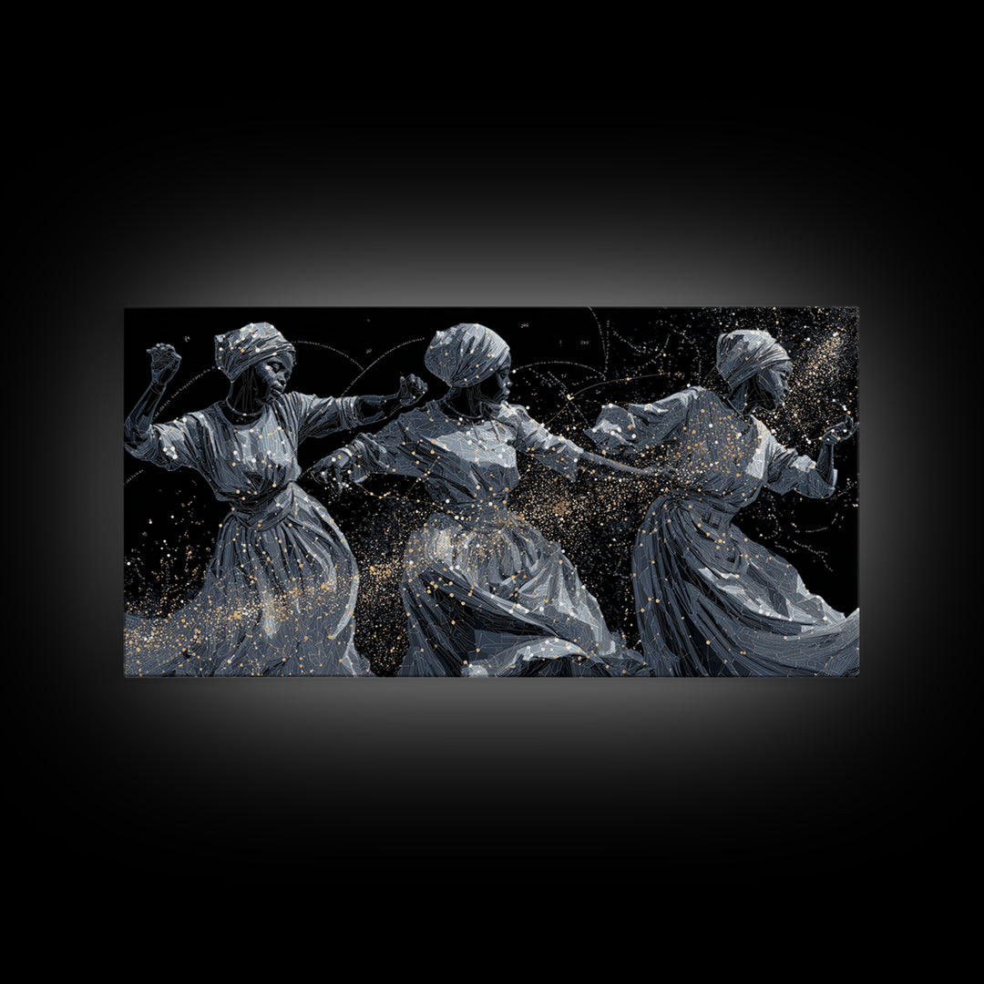 Three Dancing African Women Wall Art, Black And Gold Figurative Painting, Afrocentric Home Decor, Cultural Canvas Gift For Her