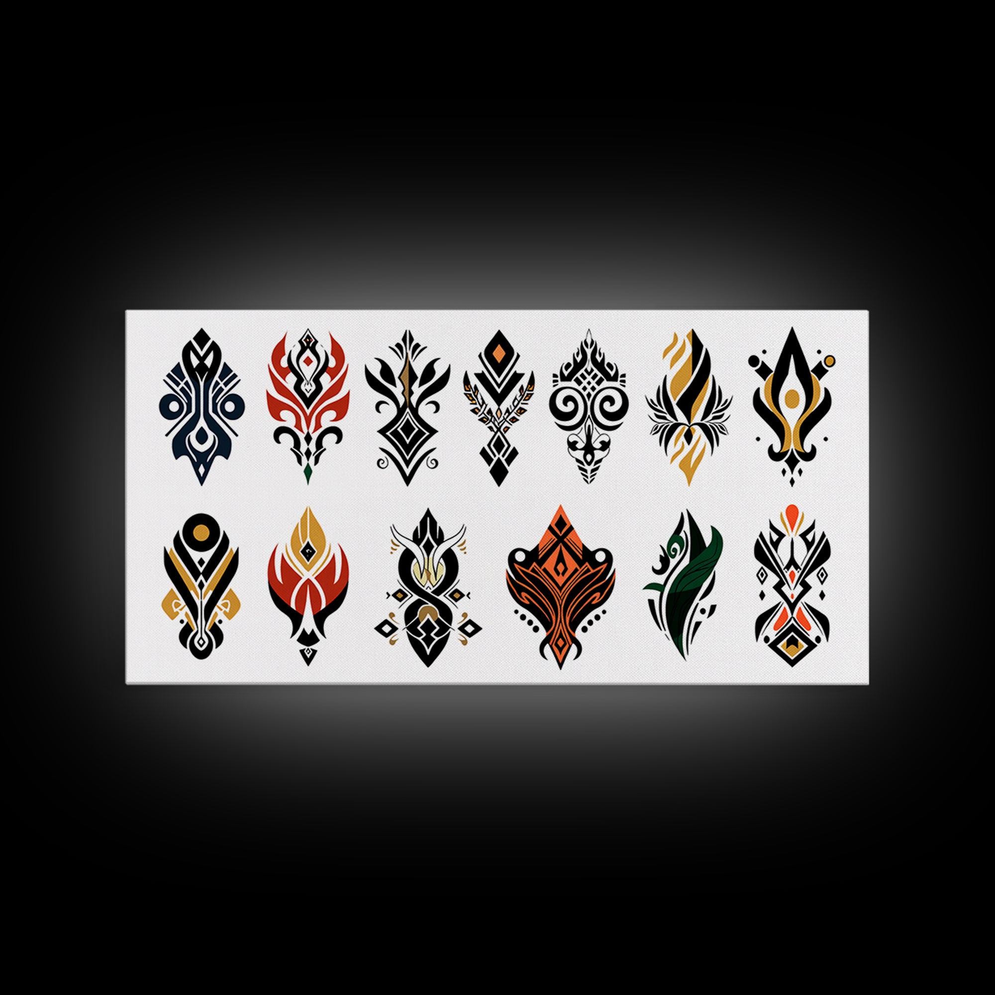 Colorful African Tribal Symbols Canvas Print, Ankara Pattern Wall Art, Ethnic Motif Poster, Modern Afrocentric Decor Gift
