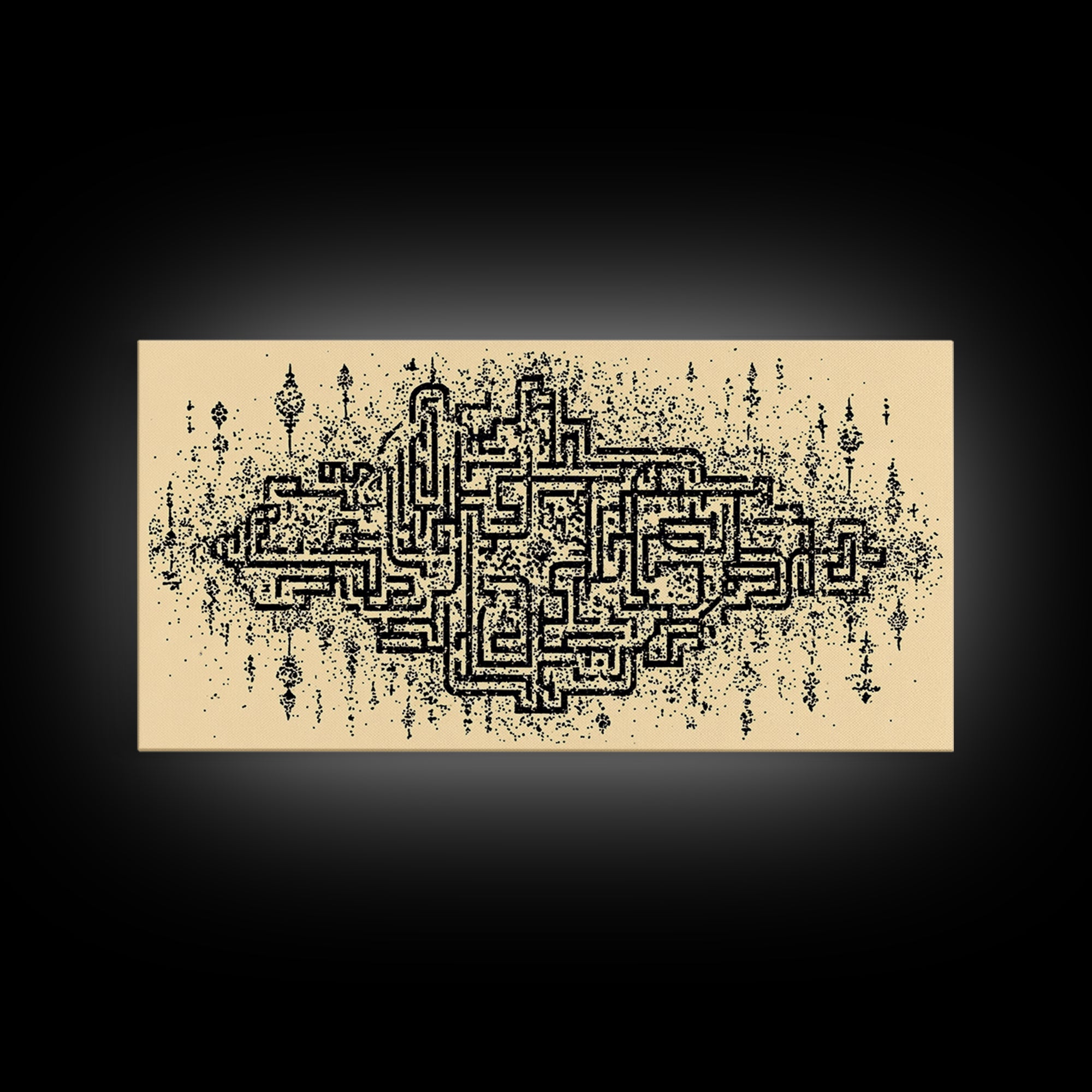 Ancient Maze Pattern Wall Art, Abstract African Textile Inspired Print, Beige Black Geometric Decor, Cultural Canvas Gift